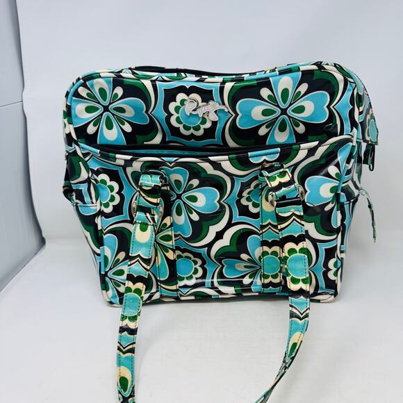 Vintage Roxy 90s Y2K Teal Brown Hibiscus Carry On Overnight Luggage Bag - Picture 1 of 16